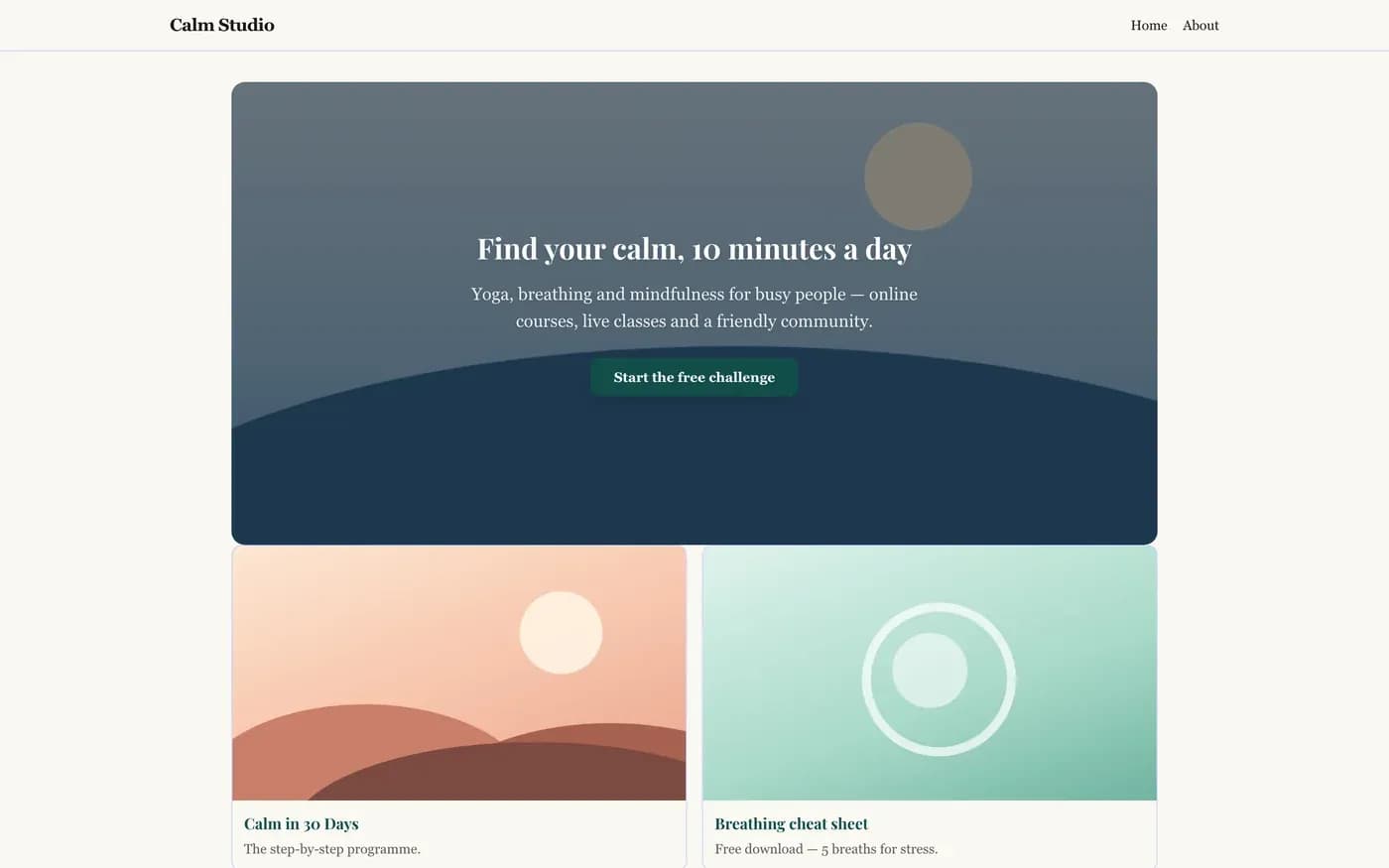 A creator website with a hero section and featured offers